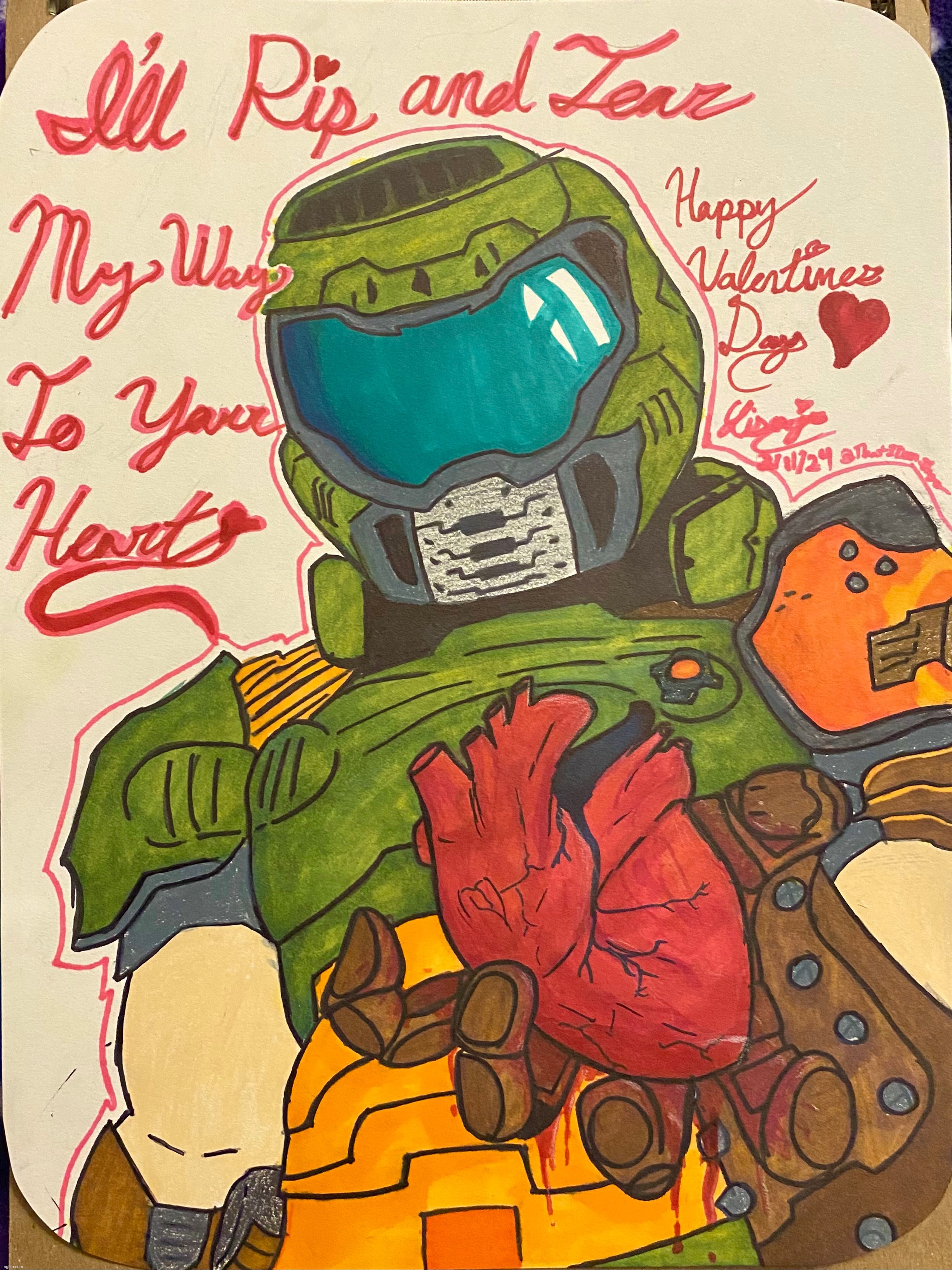 drew this for valentines day for my boyfriend :3 | image tagged in doomguy,drawing,idk what else to put here | made w/ Imgflip meme maker