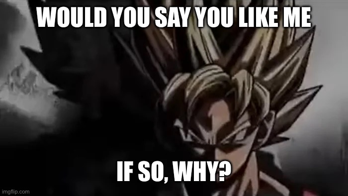 Goku Staring | WOULD YOU SAY YOU LIKE ME; IF SO, WHY? | image tagged in goku staring | made w/ Imgflip meme maker