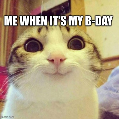 B-Day | ME WHEN IT'S MY B-DAY | image tagged in memes,smiling cat | made w/ Imgflip meme maker