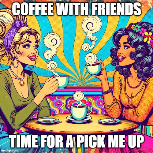 Coffee with friends | COFFEE WITH FRIENDS; TIME FOR A PICK ME UP | image tagged in coffee,friends | made w/ Imgflip meme maker
