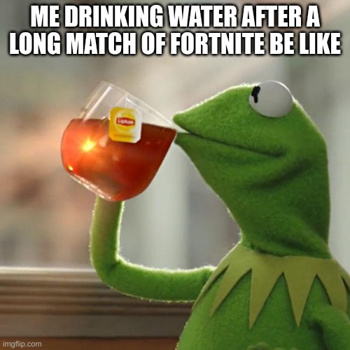 FORT NITE | ME DRINKING WATER AFTER A LONG MATCH OF FORTNITE BE LIKE | image tagged in memes,but that's none of my business,kermit the frog,fortnite | made w/ Imgflip meme maker