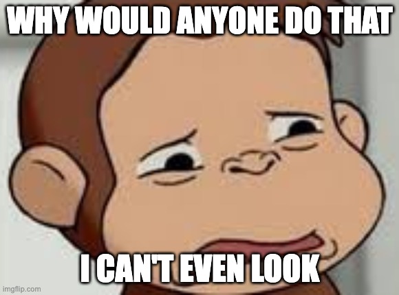 Curious George Disgusted | WHY WOULD ANYONE DO THAT; I CAN'T EVEN LOOK | image tagged in curious george disgusted | made w/ Imgflip meme maker