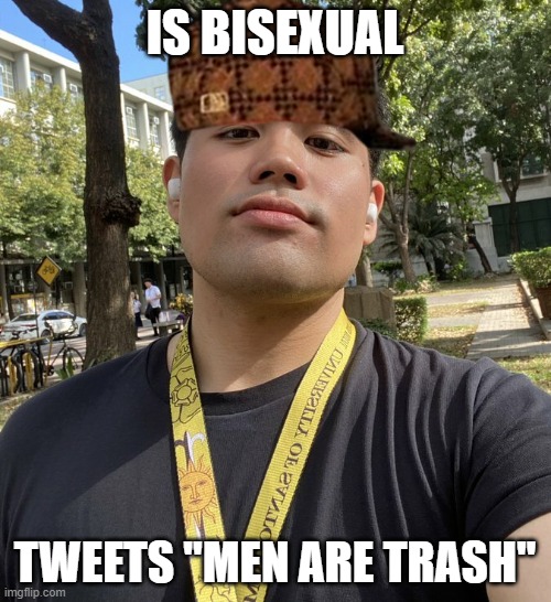 the Filipino Chris Chan | IS BISEXUAL; TWEETS "MEN ARE TRASH" | image tagged in christian timothy yambao | made w/ Imgflip meme maker