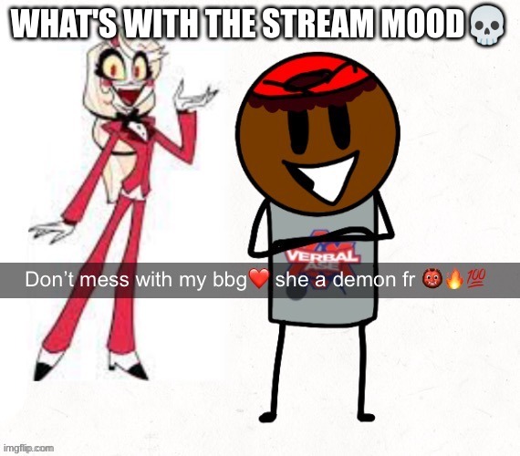 don't mess with my bbg she a demon fr | WHAT'S WITH THE STREAM MOOD💀 | image tagged in don't mess with my bbg she a demon fr | made w/ Imgflip meme maker