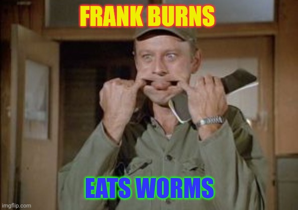 Frank Burns Eats Worms | FRANK BURNS; EATS WORMS | image tagged in frank burns,funny memes | made w/ Imgflip meme maker
