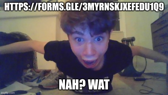 https://forms.gle/3myRnskjxefeDU1Q9 | HTTPS://FORMS.GLE/3MYRNSKJXEFEDU1Q9; NAH? WAT | image tagged in riplor jumpscare | made w/ Imgflip meme maker