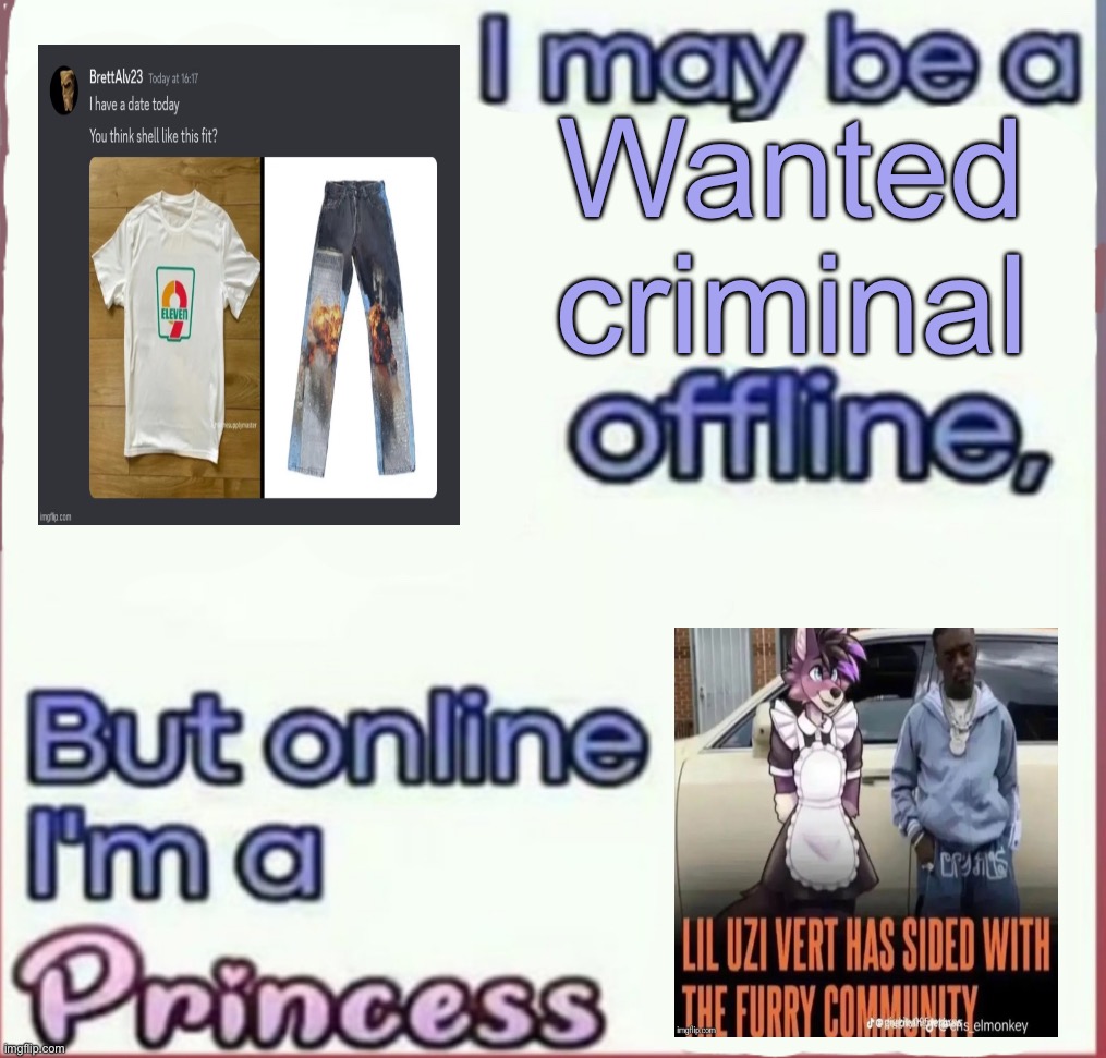 I may be a x offline, but online I’m a Princess | Wanted criminal | image tagged in i may be a x offline but online i m a princess | made w/ Imgflip meme maker