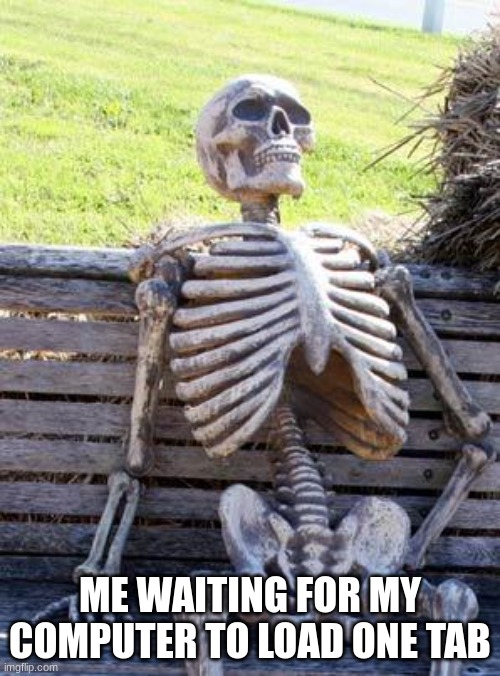 School Computer | ME WAITING FOR MY COMPUTER TO LOAD ONE TAB | image tagged in memes,waiting skeleton | made w/ Imgflip meme maker