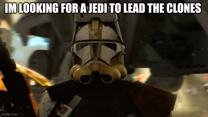 commander bly | IM LOOKING FOR A JEDI TO LEAD THE CLONES | image tagged in commander bly | made w/ Imgflip meme maker