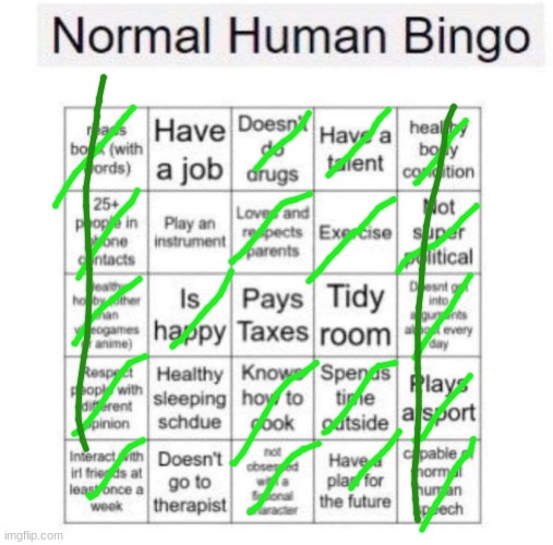Normal human bingo | image tagged in normal human bingo | made w/ Imgflip meme maker