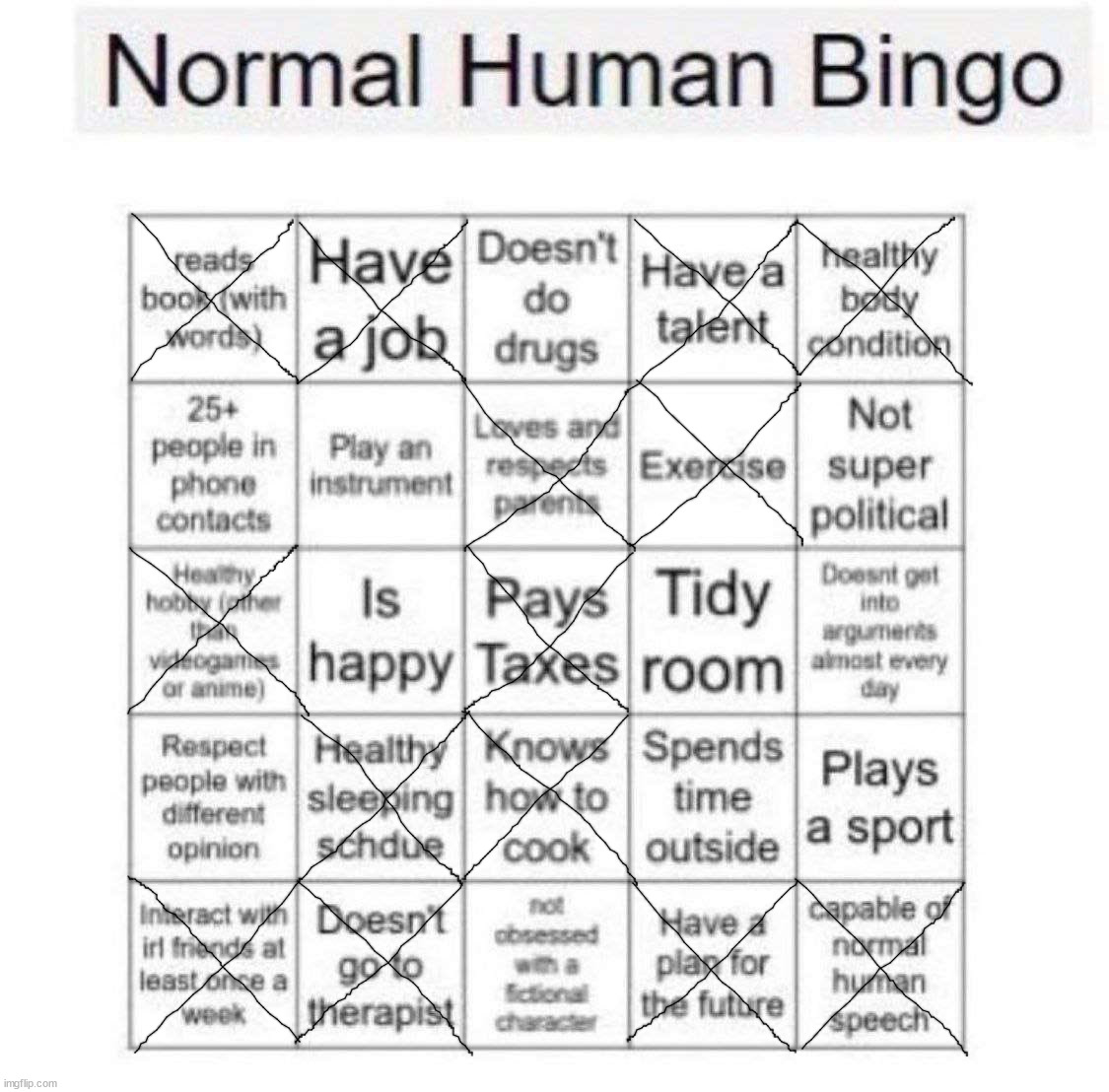 Normal human bingo | image tagged in normal human bingo | made w/ Imgflip meme maker