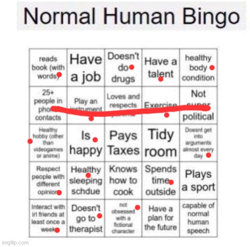 Normal human bingo | image tagged in normal human bingo | made w/ Imgflip meme maker