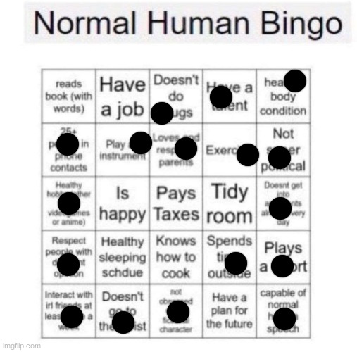 Normal human bingo | image tagged in normal human bingo | made w/ Imgflip meme maker