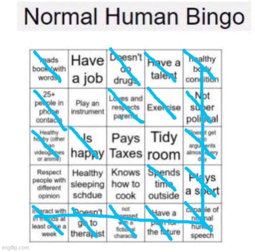 Normal human bingo | image tagged in normal human bingo | made w/ Imgflip meme maker