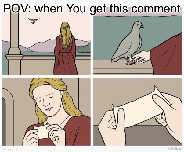 Pigeon gives Woman Message | POV: when You get this comment | image tagged in pigeon gives woman message | made w/ Imgflip meme maker