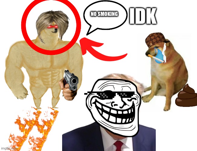 Buff Doge vs. Cheems | IDK; NO SMOKING | image tagged in memes,buff doge vs cheems | made w/ Imgflip meme maker