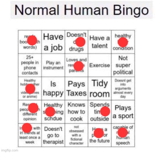 Damn… | image tagged in normal human bingo,bingo | made w/ Imgflip meme maker