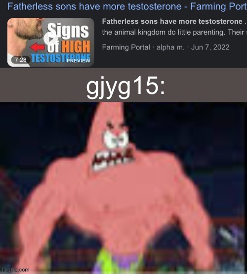 Fatherless sons have more testosterone | gjyg15: | image tagged in fatherless sons have more testosterone | made w/ Imgflip meme maker