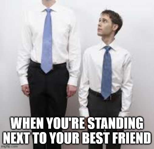 Tall people | WHEN YOU'RE STANDING NEXT TO YOUR BEST FRIEND | image tagged in tall people | made w/ Imgflip meme maker