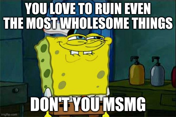 Don't You Squidward Meme | YOU LOVE TO RUIN EVEN THE MOST WHOLESOME THINGS; DON'T YOU MSMG | image tagged in memes,don't you squidward | made w/ Imgflip meme maker