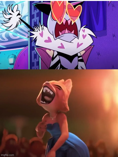 Diane Laughs at Valentino's Fur Being Ripped Off | image tagged in crossover,funny memes,hazbin hotel,dreamworks | made w/ Imgflip meme maker