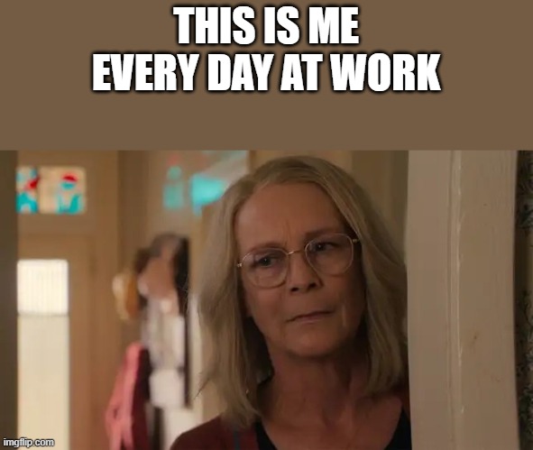 This Is Me Every Day At Work | THIS IS ME EVERY DAY AT WORK | image tagged in work,work sucks,laurie strode,halloween,funny,memes | made w/ Imgflip meme maker