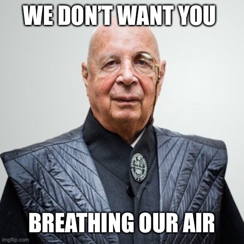 Klaus Schwab | WE DON’T WANT YOU BREATHING OUR AIR | image tagged in klaus schwab | made w/ Imgflip meme maker