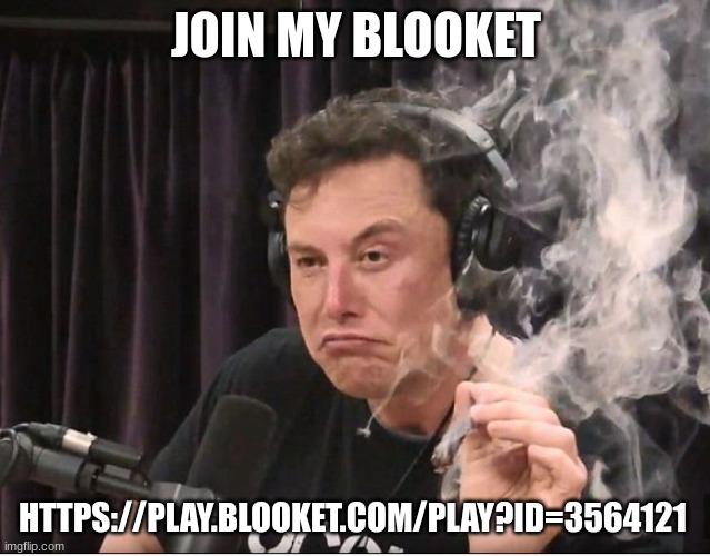 Elon Musk smoking a joint | JOIN MY BLOOKET; HTTPS://PLAY.BLOOKET.COM/PLAY?ID=3564121 | image tagged in elon musk smoking a joint | made w/ Imgflip meme maker