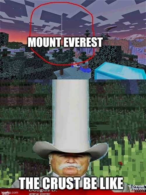 Mt Everest is broken | MOUNT EVEREST; THE CRUST BE LIKE | image tagged in tall hat guy,jpfan102504,funny,funny memes,geography | made w/ Imgflip meme maker