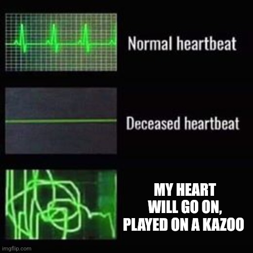My heart will play kazoo | MY HEART WILL GO ON, PLAYED ON A KAZOO | image tagged in heartbeat rate,jpfan102504 | made w/ Imgflip meme maker