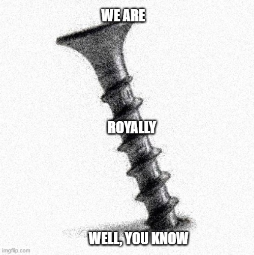 SCREWED | WE ARE; ROYALLY; WELL, YOU KNOW | image tagged in screwed | made w/ Imgflip meme maker