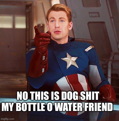 captain america | NO THIS IS DOG SHIT MY BOTTLE O WATER FRIEND | image tagged in captain america | made w/ Imgflip meme maker