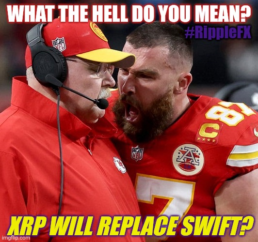Gold BRICS on XRPL is Level Playing Field. XRP Golden Gate Bridge Currency. #GoldQFS | WHAT THE HELL DO YOU MEAN? #RippleFX; XRP WILL REPLACE SWIFT? | image tagged in travis kelce screaming,taylor swiftie,golden retriever,ripple,xrp,cryptocurrency | made w/ Imgflip meme maker