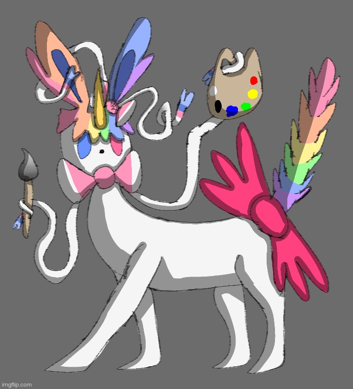 Day 1 of evolving the unevolved Eevees here: Uni(Sylveon) | image tagged in i decided to give,painting brush and pallet,cause wynaut,yes im talking,to you through tags | made w/ Imgflip meme maker