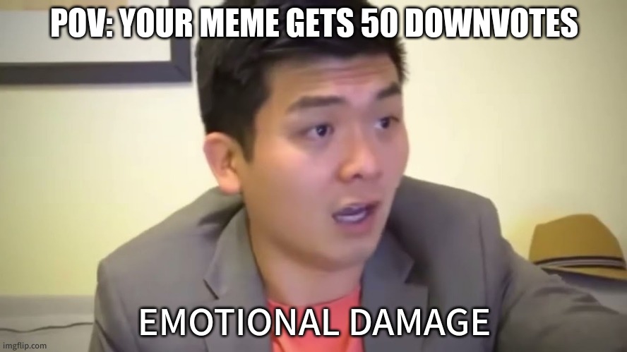 Emotional Damage | POV: YOUR MEME GETS 50 DOWNVOTES; EMOTIONAL DAMAGE | image tagged in emotional damage | made w/ Imgflip meme maker