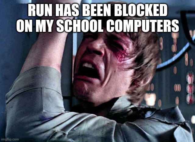 Nooo | RUN HAS BEEN BLOCKED ON MY SCHOOL COMPUTERS | image tagged in nooo | made w/ Imgflip meme maker