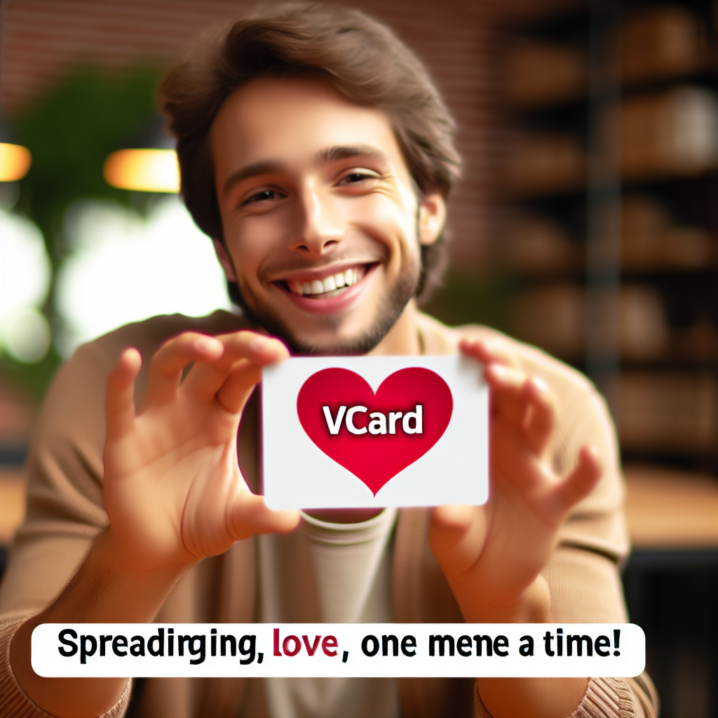 High Quality An image of someone holding a heart-shaped vCard logo with the c Blank Meme Template