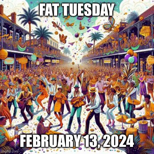 Fat Tuesday | FAT TUESDAY; FEBRUARY 13, 2024 | image tagged in mardi gras | made w/ Imgflip meme maker