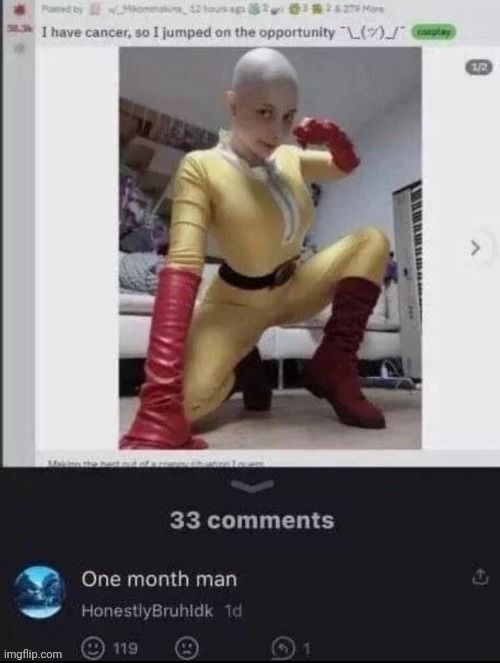 NAWWW ☠️☠️☠️☠️ ( mod note: lets be honest, you aint standing up, let alone jumping) | image tagged in memes,funny,cursed comment,cursed,one punch man,dark humour | made w/ Imgflip meme maker