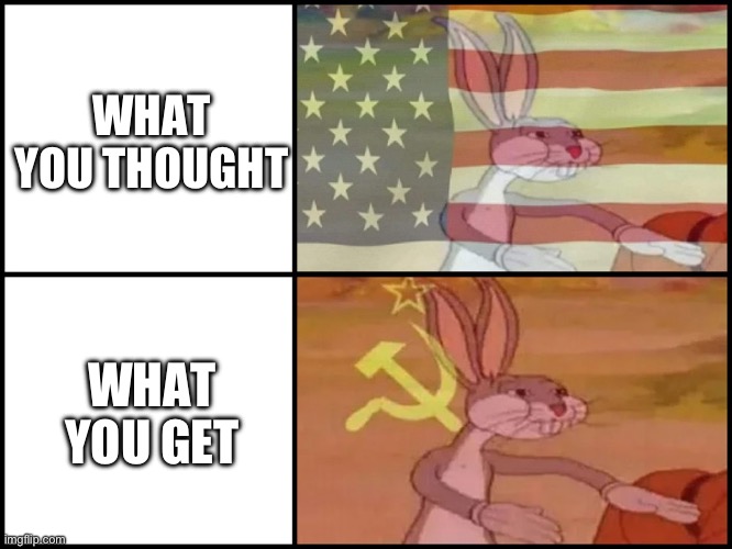 Capitalist and communist | WHAT YOU THOUGHT; WHAT YOU GET | image tagged in capitalist and communist | made w/ Imgflip meme maker