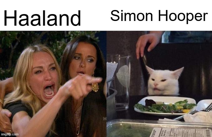 COYS | Simon Hooper; Haaland | image tagged in memes,woman yelling at cat | made w/ Imgflip meme maker