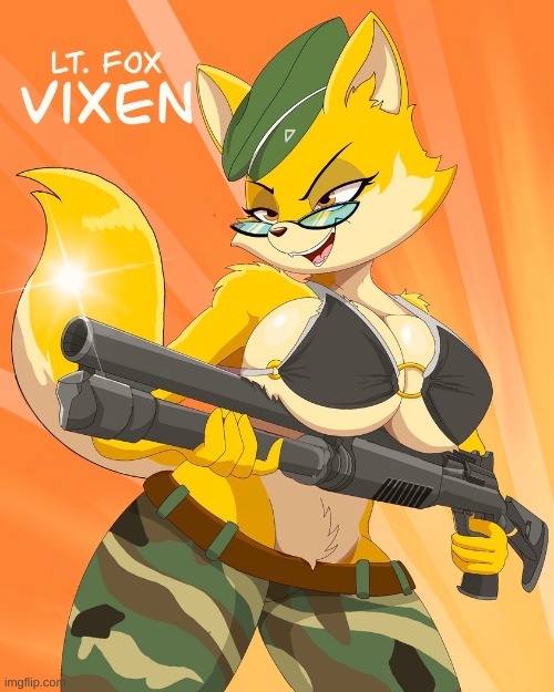a nice art I found of LT Fox Vixen. reminds me of the AVGN episode where the nerd has a shotgun. | image tagged in north korea,military,cute,funny,don't ask,this isnt p rn if you dont know | made w/ Imgflip meme maker