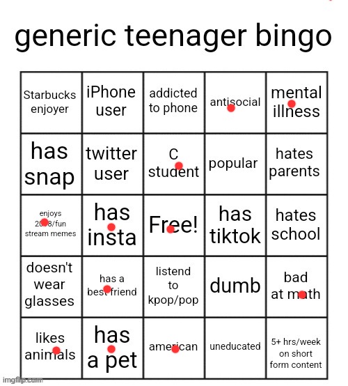 THANK GOD | image tagged in generic teenager bingo | made w/ Imgflip meme maker