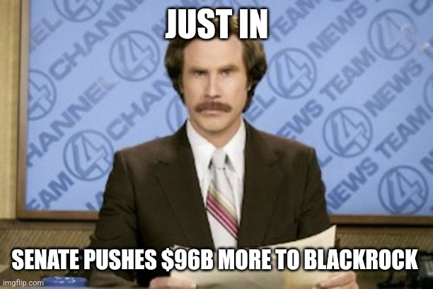Ron Burgundy | JUST IN; SENATE PUSHES $96B MORE TO BLACKROCK | image tagged in memes,ron burgundy,funny memes | made w/ Imgflip meme maker