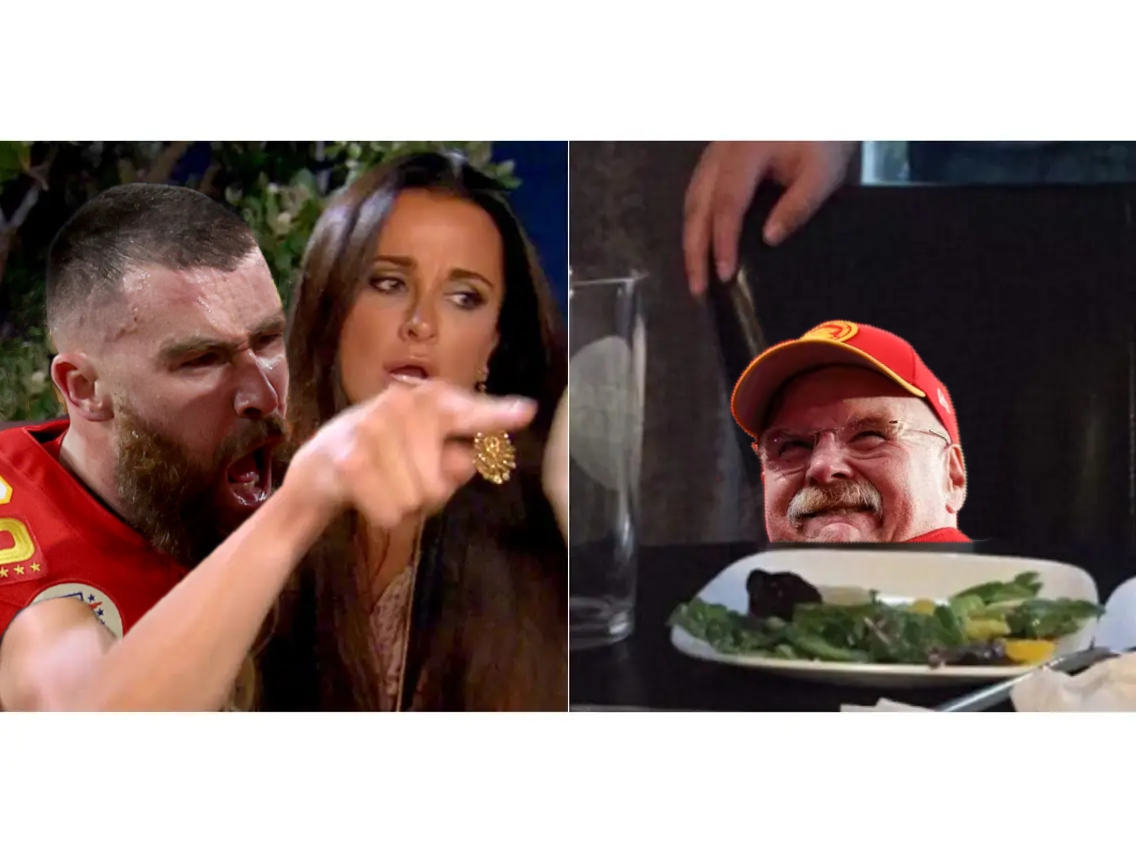 High Quality Travis Kelce Yelling and Andy Reid Blank Meme Template