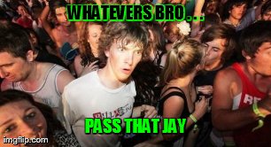 Sudden Clarity Clarence Meme | WHATEVERS BRO . . . PASS THAT JAY | image tagged in memes,sudden clarity clarence | made w/ Imgflip meme maker