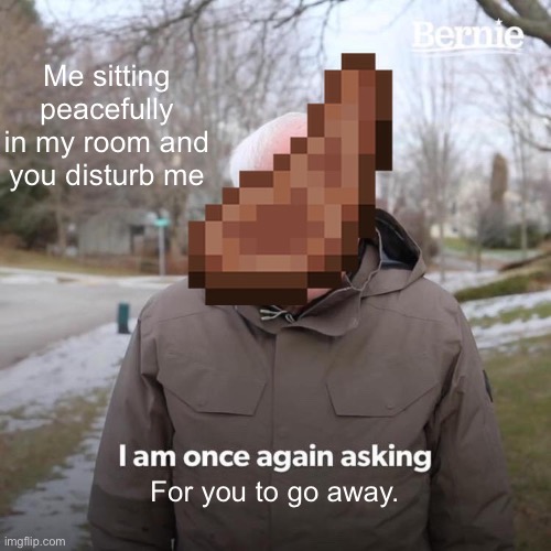 Bernie I Am Once Again Asking For Your Support | Me sitting peacefully in my room and you disturb me; For you to go away. | image tagged in memes,bernie i am once again asking for your support,fun,minecraft,get outta here | made w/ Imgflip meme maker