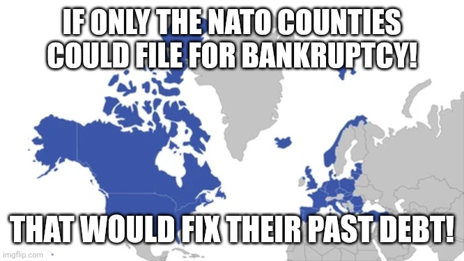 Hilarious 6 or more times bankrupted calling out not paying debt..... | IF ONLY THE NATO COUNTIES COULD FILE FOR BANKRUPTCY! THAT WOULD FIX THEIR PAST DEBT! | image tagged in nato countries | made w/ Imgflip meme maker
