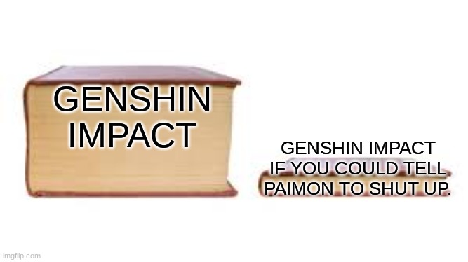 I despise paimon | GENSHIN IMPACT; GENSHIN IMPACT IF YOU COULD TELL PAIMON TO SHUT UP. | image tagged in big book small book | made w/ Imgflip meme maker