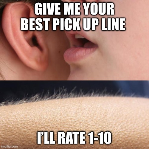 Whisper and Goosebumps | GIVE ME YOUR BEST PICK UP LINE; I’LL RATE 1-10 | image tagged in whisper and goosebumps | made w/ Imgflip meme maker